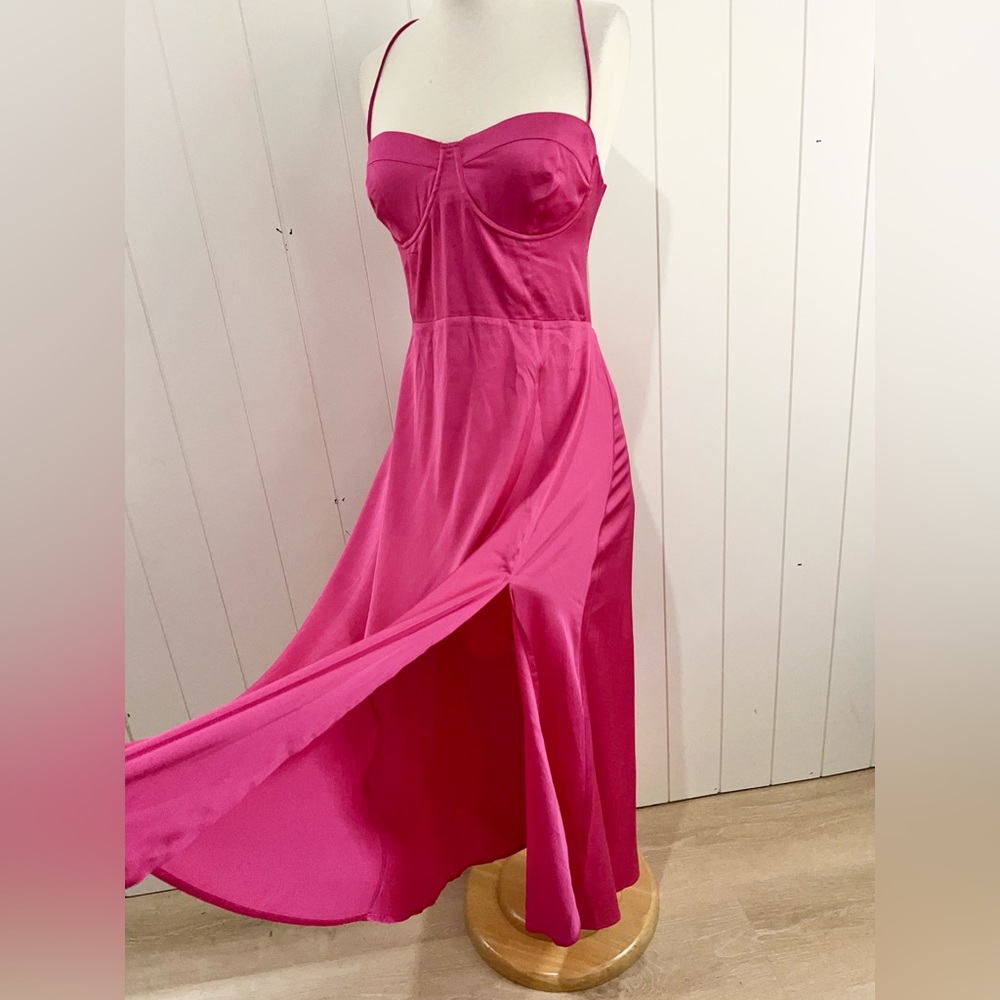 ASTR The Label NWT Strappy Midi Dress Party Wedding lined Size XL Fuchsia Pink